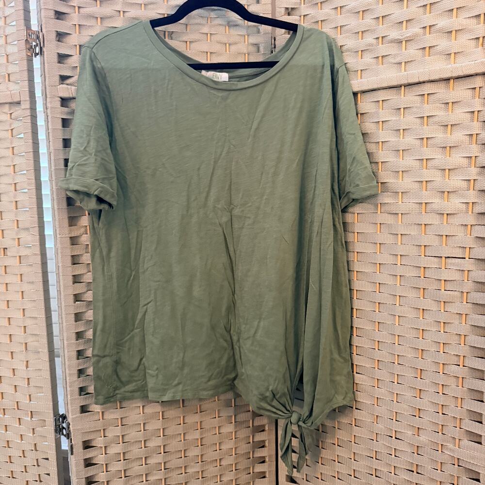 Green Envy Oversized Scoop Neck Short Sleeve Olive Green 2XL Knotted Side Detail